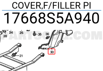 Honda 17668S5A940 COVER,F/FILLER PI