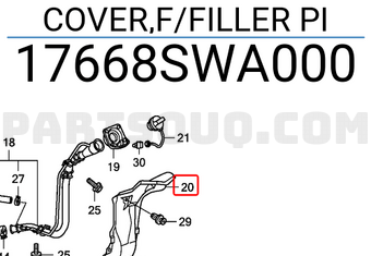 Honda 17668SWA000 COVER,F/FILLER PI