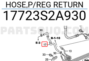 Honda 17723S2A930 HOSE,P/REG RETURN