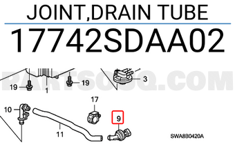 Honda 17742SDAA02 JOINT,DRAIN TUBE