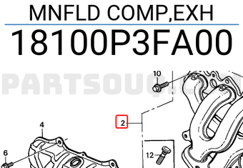 Honda 18100P3FA00 MNFLD COMP,EXH