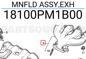 Honda 18100PM1B00 MNFLD ASSY,EXH