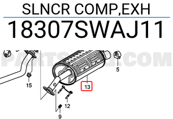 Honda 18307SWAJ11 SLNCR COMP,EXH