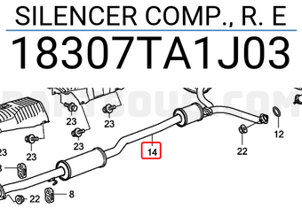 Honda 18307TA1J03 SILENCER COMP., R. E