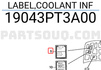 Honda 19043PT3A00 LABEL,COOLANT INF