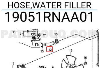 Honda 19051RNAA01 HOSE,WATER FILLER