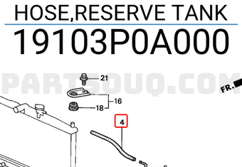 Honda 19103P0A000 HOSE,RESERVE TANK