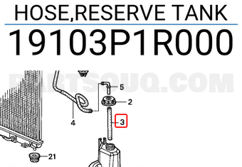 Honda 19103P1R000 HOSE,RESERVE TANK