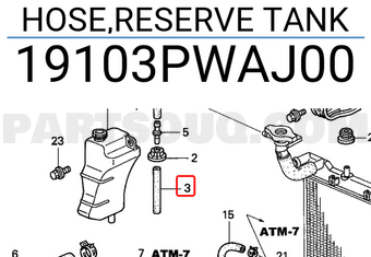 Honda 19103PWAJ00 HOSE,RESERVE TANK