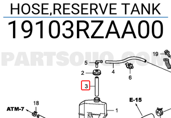 Honda 19103RZAA00 HOSE,RESERVE TANK