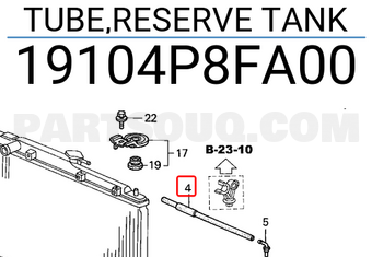 Honda 19104P8FA00 TUBE,RESERVE TANK