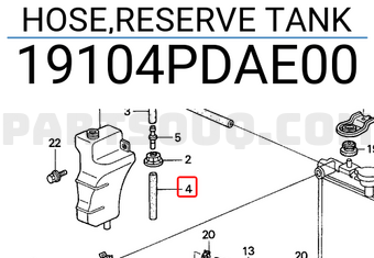 Honda 19104PDAE00 HOSE,RESERVE TANK