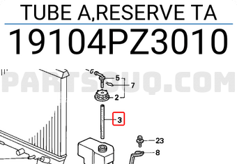 Honda 19104PZ3010 TUBE A,RESERVE TA