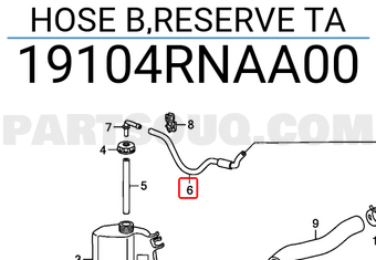 Honda 19104RNAA00 HOSE B,RESERVE TA