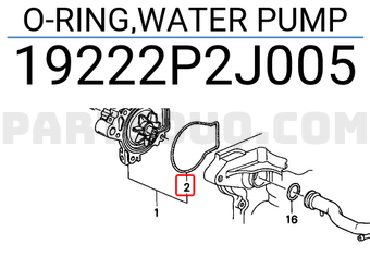 Honda 19222P2J005 O-RING,WATER PUMP