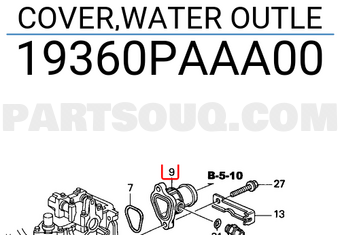 Honda 19360PAAA00 COVER,WATER OUTLE