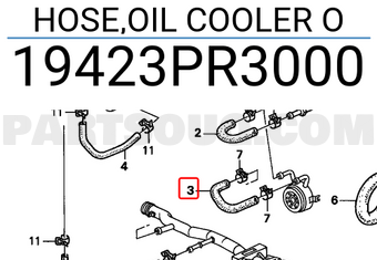 Honda 19423PR3000 HOSE,OIL COOLER O