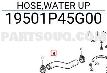 Honda 19501P45G00 HOSE,WATER UP