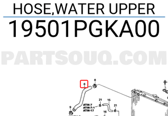 Honda 19501PGKA00 HOSE,WATER UPPER