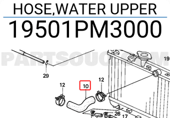 Honda 19501PM3000 HOSE,WATER UPPER