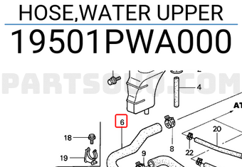 Honda 19501PWA000 HOSE,WATER UPPER