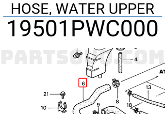 Honda 19501PWC000 HOSE, WATER UPPER