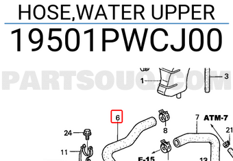 Honda 19501PWCJ00 HOSE,WATER UPPER