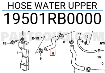 Honda 19501RB0000 HOSE WATER UPPER