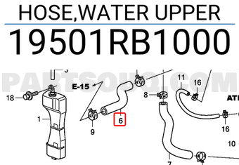 Honda 19501RB1000 HOSE,WATER UPPER