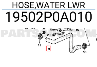 Honda 19502P0A010 HOSE,WATER LWR
