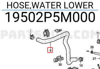 Honda 19502P5M000 HOSE,WATER LOWER