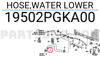 Honda 19502PGKA00 HOSE,WATER LOWER