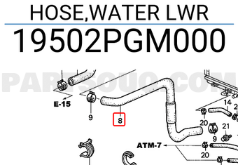 Honda 19502PGM000 HOSE,WATER LWR