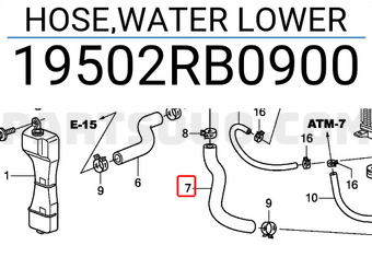 Honda 19502RB0900 HOSE,WATER LOWER