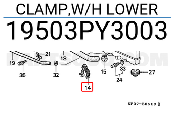 Honda 19503PY3003 CLAMP,W/H LOWER