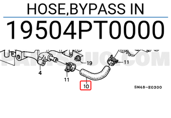 Honda 19504PT0000 HOSE,BYPASS IN