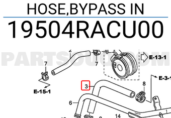 Honda 19504RACU00 HOSE,BYPASS IN