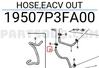 Honda 19507P3FA00 HOSE,EACV OUT