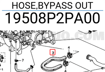 Honda 19508P2PA00 HOSE,BYPASS OUT