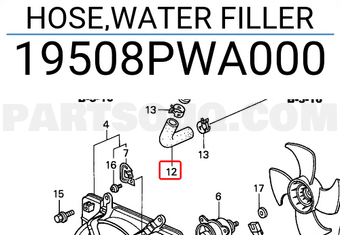Honda 19508PWA000 HOSE,WATER FILLER