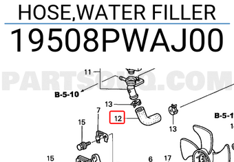 Honda 19508PWAJ00 HOSE,WATER FILLER