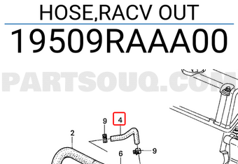 Honda 19509RAAA00 HOSE,RACV OUT