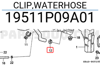 Honda 19511P09A01 CLIP,WATERHOSE