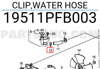 Honda 19511PFB003 CLIP,WATER HOSE