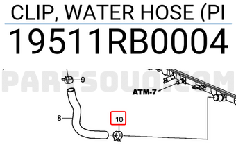 Honda 19511RB0004 CLIP, WATER HOSE (PI