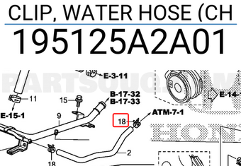 Honda 195125A2A01 CLIP, WATER HOSE (CH