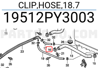 Honda 19512PY3003 CLIP,HOSE,18.7