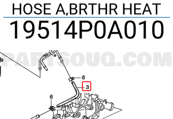 Honda 19514P0A010 HOSE A,BRTHR HEAT