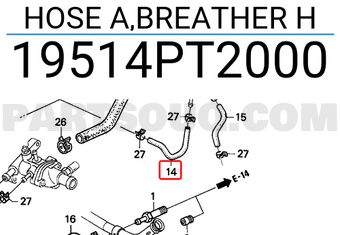 Honda 19514PT2000 HOSE A,BREATHER H