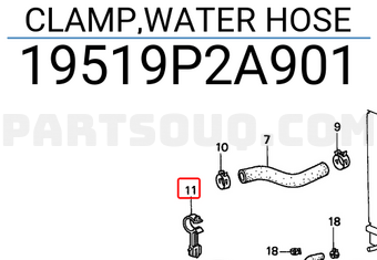 Honda 19519P2A901 CLAMP,WATER HOSE